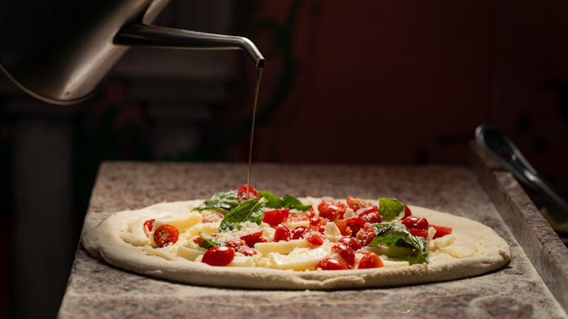 Classic Margherita mod pizza with fresh basil and mozzarella